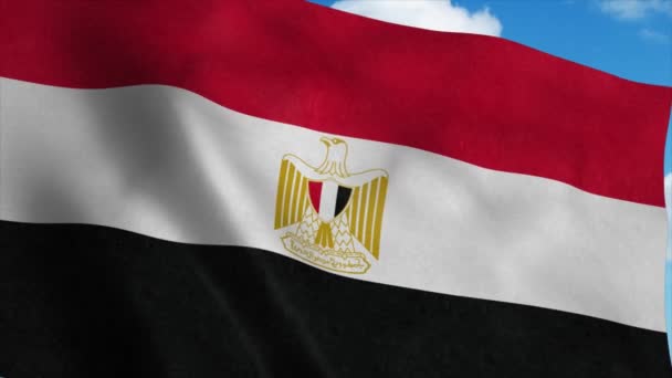 이집트 깃발이 바람에 흔들리고 하늘이 파랗게 빛납니다. 4K — 비디오
