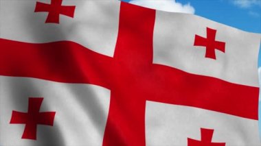 Gürcistan bayrağı rüzgarda dalgalanıyor, mavi gökyüzü arka planı. 4K