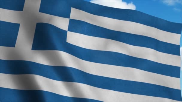 Nationale vlag van Griekenland vlag zwaaiend in de wind, blauwe lucht achtergrond. 4K — Stockvideo