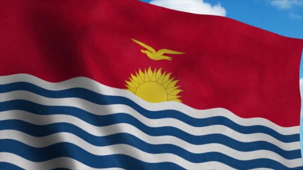 Kiribati flag waving in the wind, blue sky background. 4K — Stock Video