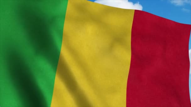 Mali vlag wapperend in de wind, blauwe lucht achtergrond. 4K — Stockvideo