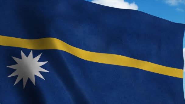Nauru vlajka na stožáru vlnící se ve větru, modrá obloha pozadí. 4K — Stock video