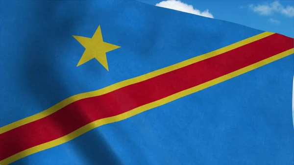 Drapeau national République démocratique du Congo, fond bleu ciel. Rendu 3d — Photo