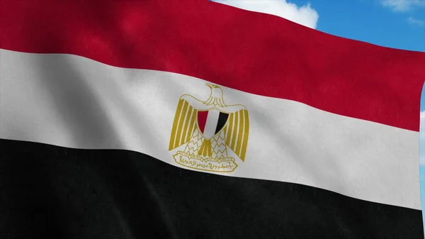 Египетский флаг, размахивающий ветром, голубое небо на фоне. 3d-рендеринг — стоковое фото