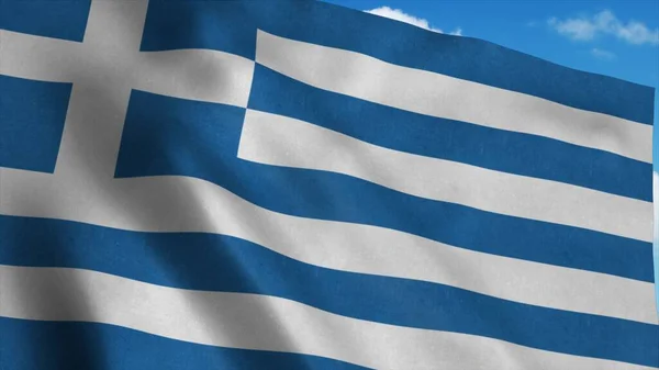 Флаг Греции, развевающийся на ветру, голубое небо. 3d-рендеринг — стоковое фото