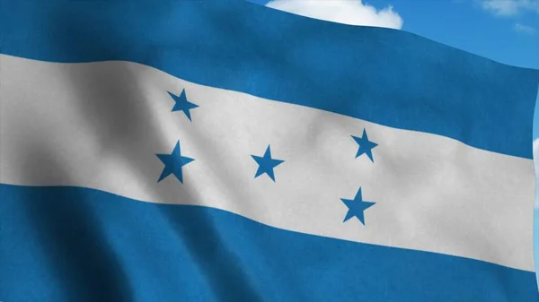 Національний прапор Гондурасу розмахує вітром, синім небом. 3d рендеринг — стокове фото