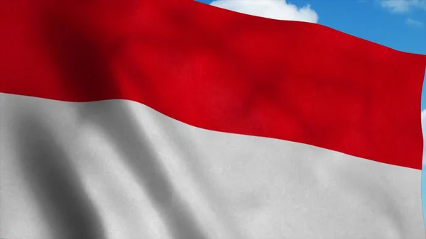 Die indonesische Nationalflagge weht im Wind, blauer Himmel. 3D-Darstellung — Stockfoto