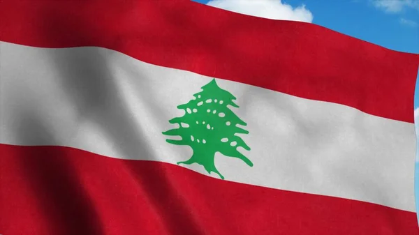 レバノンのフラグは、風、青空の背景に手を振っ。3Dレンダリング — ストック写真