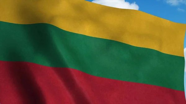 Litvánia zászló lengett a szélben, kék ég háttér. 3D-s renderelés — Stock Fotó