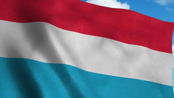 Drapeau du Luxembourg agitant dans le vent, fond bleu ciel. Rendu 3d — Photo