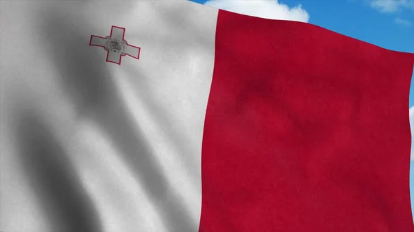 Σημαία της Μάλτας κυματίζει στον άνεμο, μπλε φόντο του ουρανού. 3d απόδοση — Φωτογραφία Αρχείου