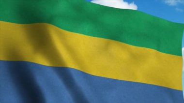 Gabon bayrağı rüzgarda dalgalanıyor. Gabon Ulusal Bayrağı