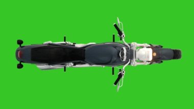 Renkli anahtar arka planında motorsiklet animasyonu. Üst görünüm