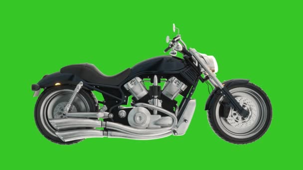 经典的自行车4K动画在绿色屏幕上。Chroma键背景下的动画摩托车 — 图库视频影像