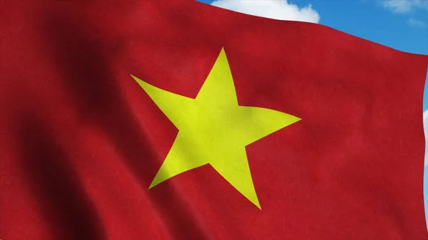 Vietnam bayrağı rüzgarda dalgalanıyor. Vietnam bayrağı. 3d oluşturma — Stok fotoğraf