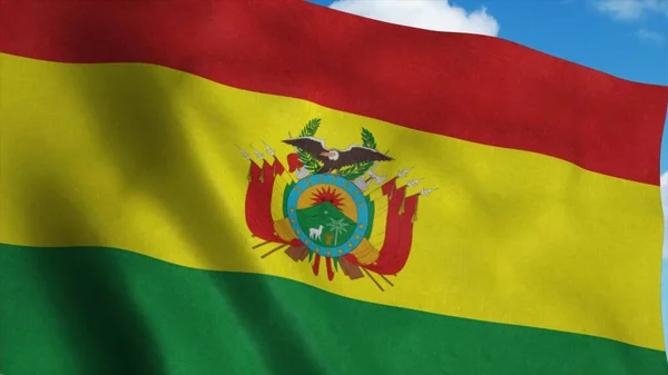 Болівійський прапор, що махає вітром, синій фон неба. 3d рендеринг — стокове фото
