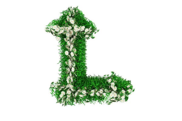 绿草和花的字母L 。3d渲染 — 图库照片