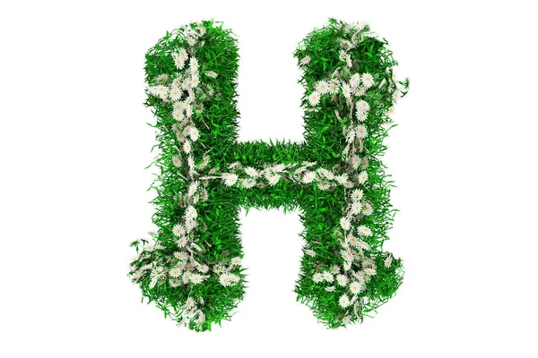 Letter H of Green Grass And Flowers. 3d rendering — Stock Photo, Image