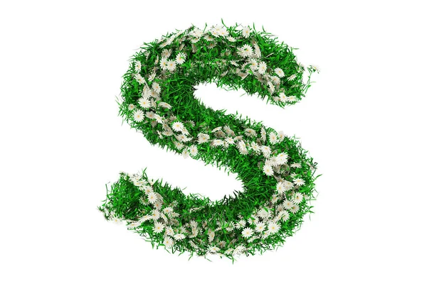 Letter S of Green Grass And Flowers. 3d rendering — Stock Photo, Image