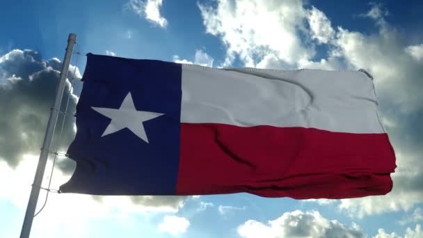 Drapeau du Texas agitant dans le vent contre de beaux nuages profonds ciel — Video