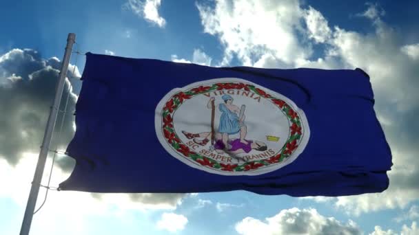 Amerika Birleşik Devletleri 'nin Virginia eyaletinin bayrağı, rüzgarda sallanıyor. 4K — Stok video
