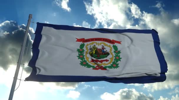 Bandera del estado americano de Virginia Occidental, región de los Estados Unidos, ondeando al viento. 4K — Vídeos de Stock