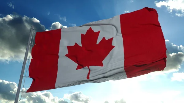 Kanada Ulusal Bayrağı aynı zamanda Maple Leaf olarak da bilinir. Rüzgarda dalgalanıyor. 3d oluşturma — Stok fotoğraf