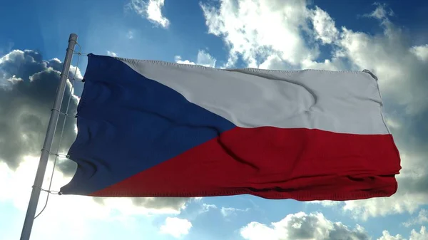 Прапор Чехії розмахує вітром, синім небом. 3d рендеринг — стокове фото