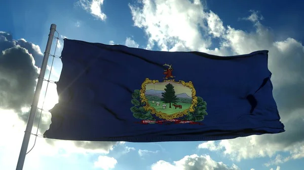 Drapeau de l'État américain du Vermont, région des États-Unis, agitant le vent. Rendu 3d — Photo