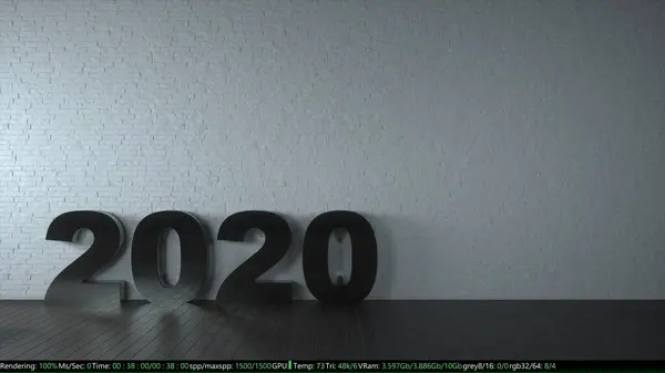 Bonne année concept. Numéros métal inscription 2020 dans une pièce classique grise vide. Rendu 3d — Photo