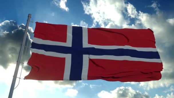 Norway flag waving in the wind against deep blue sky. National theme, international concept — Stock Video