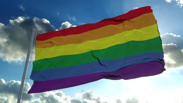 Відео з прайд-прапором розмахує вітром. Колір веселки Gay Flag LGBT background. 3D ілюстрація — стокове фото