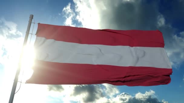 Austria flag waving in the wind against deep blue sky — Stock Video