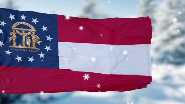 Georgië winter sneeuwvlokken vlag achtergrond. Verenigde Staten van Amerika — Stockvideo