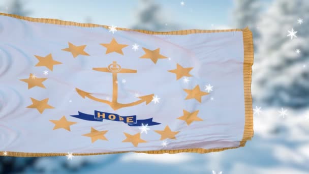 Rhode Island zimní sněhové vločky vlajky pozadí. Spojené státy americké — Stock video