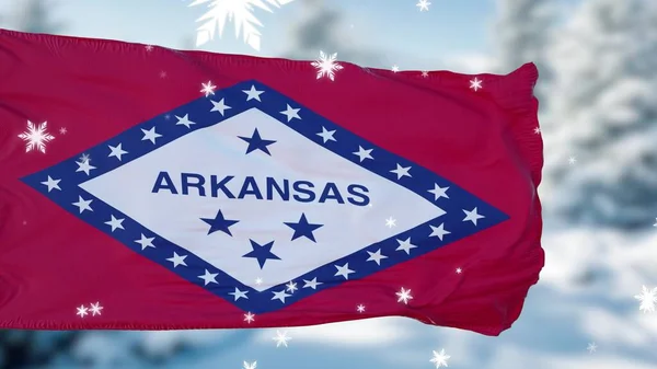 Arkansas Winter Sneeuwvlokken Vlag Achtergrond Verenigde Staten Van Amerika Illustratie — Stockfoto