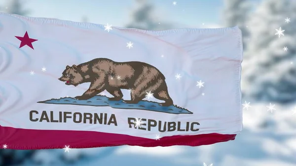 Californië Winter Sneeuwvlokken Vlag Achtergrond Verenigde Staten Van Amerika Illustratie — Stockfoto