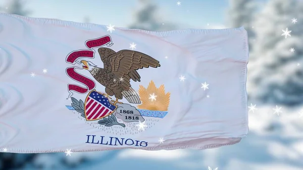 Illinois Winter Sneeuwvlokken Vlag Achtergrond Verenigde Staten Van Amerika Illustratie — Stockfoto