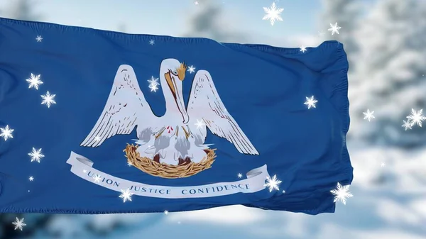 Louisiana Téli Hópelyhek Zászló Háttér Amerikai Egyesült Államok Illusztráció — Stock Fotó
