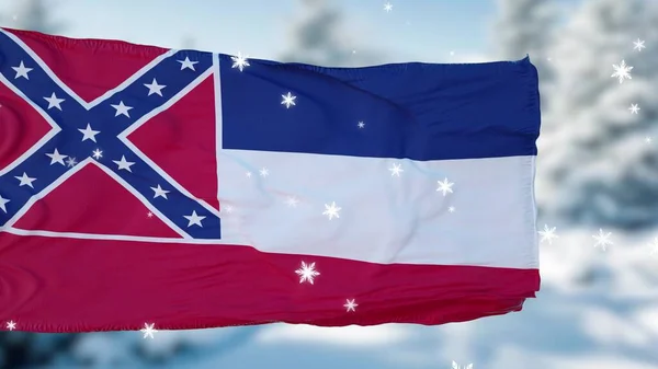 Flocos Neve Inverno Mississippi Bandeira Fundo Estados Unidos América Ilustração — Fotografia de Stock