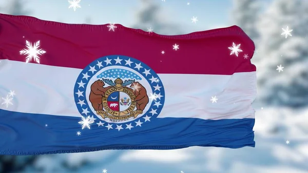 Missouri Winter Schneeflocken Flagge Hintergrund Vereinigte Staaten Von Amerika Illustration — Stockfoto