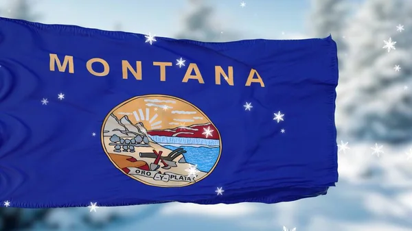 Montana Winter Sneeuwvlokken Vlag Achtergrond Verenigde Staten Van Amerika Illustratie — Stockfoto