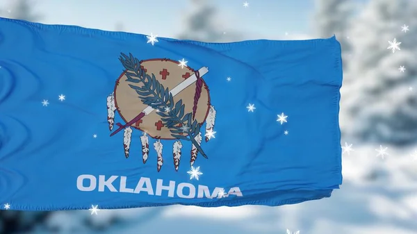 Oklahoma Winter Sneeuwvlokken Vlag Achtergrond Verenigde Staten Van Amerika Illustratie — Stockfoto