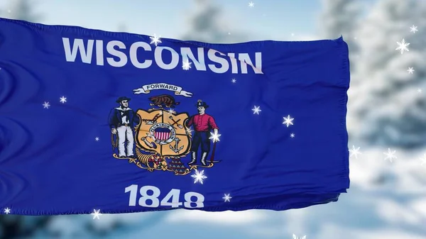 Wisconsin Winter Sneeuwvlokken Vlag Achtergrond Verenigde Staten Van Amerika Illustratie — Stockfoto