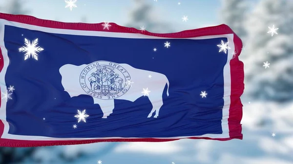 Wyoming Invierno Copos Nieve Bandera Fondo Estados Unidos América Ilustración —  Fotos de Stock