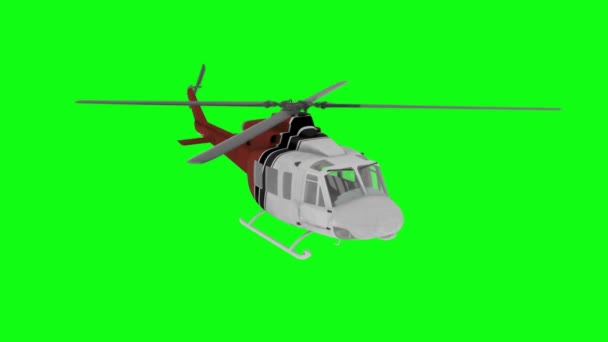 Realistische helikopter vliegende animatie. Bovenaanzicht. Groen scherm — Stockvideo