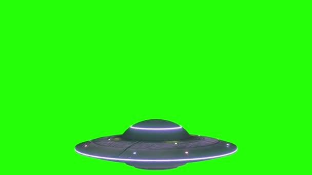 Transizione UFO sullo schermo verde. Piattino volante alieno isolato su sfondo schermo verde — Video Stock