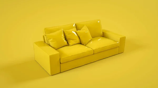 黄色の背景に隔離されたモダンなソファ 3Dイラスト — ストック写真