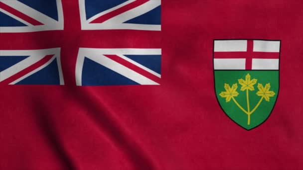 Flagga Ontario, staden Kanada, vinkar i vinden. Realistisk flagga bakgrund — Stockvideo
