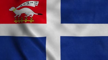 Saint Malo bayrağı, Fransa şehri, rüzgarda dalgalanıyor. Gerçekçi bayrak arkaplanı